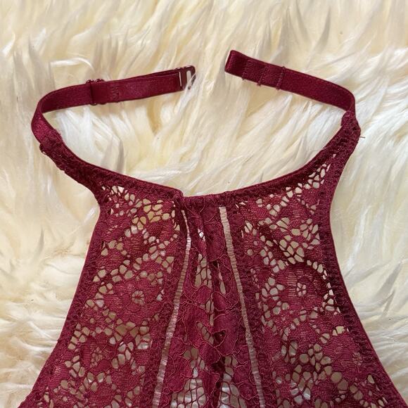Victorias Secret Very Sexy Halter Keyhole Lace Bralette Burgundy Red Small - Picture 4 of 12